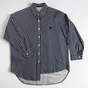 Codes Combine Striped Button Down Shirt Skull Embroidered Korean Designer Y2K